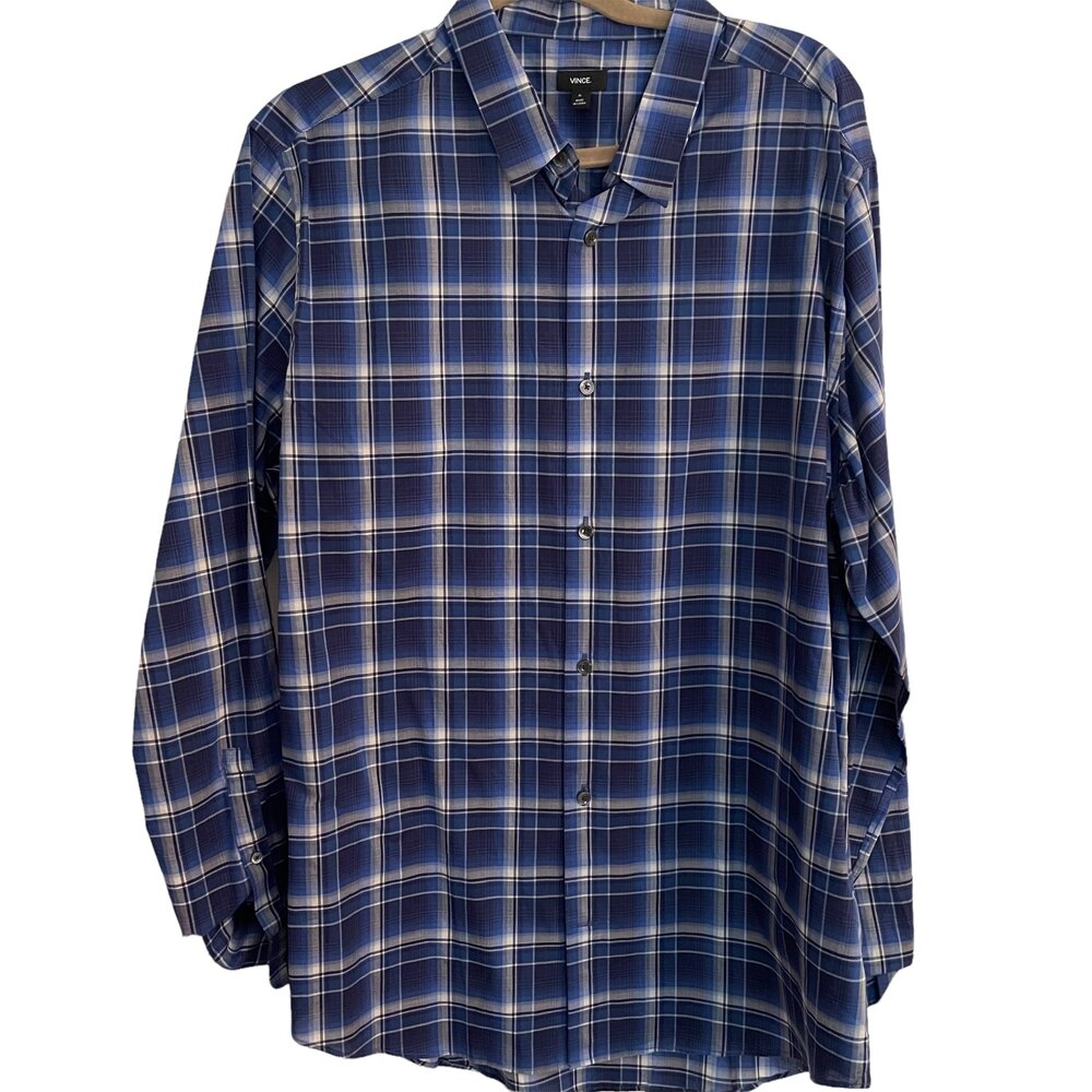 Vince Plaid Long Sleeve Button Down Shirt Blue XL